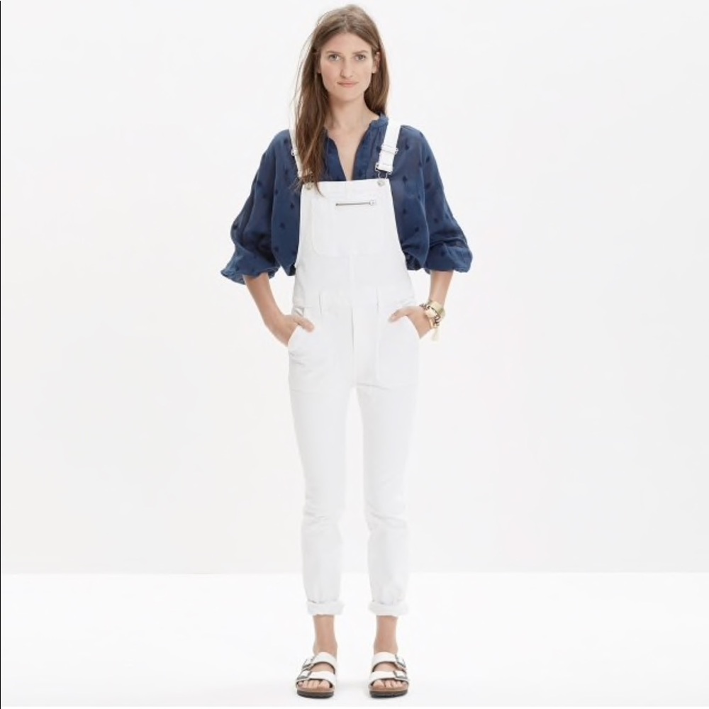 NWT | Madewell White Denim Side-zip Overalls